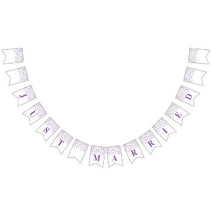 Just Married Banner Purple Silver Confetti