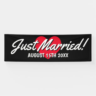Just Married big outdoor banner with wedding date