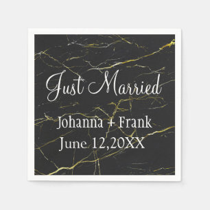 Just Married Black and Good Marble Napkin