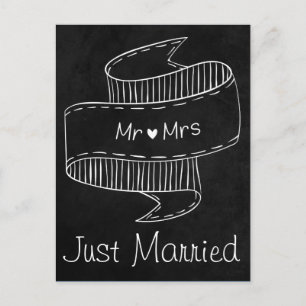Just Married Black And White Chalkboard Wedding Announcement Postcard