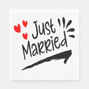 Just Married Black And White Wedding Announcement Napkin