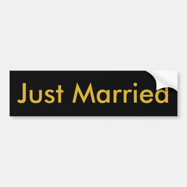 Just Married Black Bumper Sticker, Gold Letters Sticker (Front)