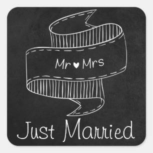 Just Married Black Chalkboard Mr & Mrs Wedding Square Sticker