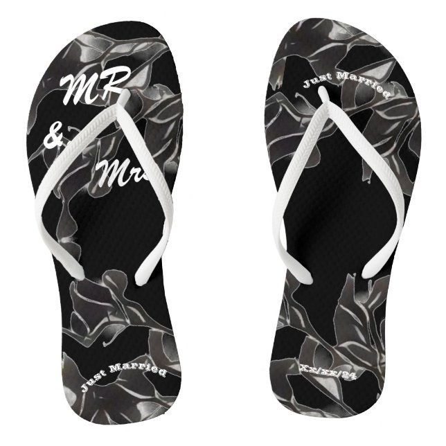 Just Married Black Jandals (Footbed)