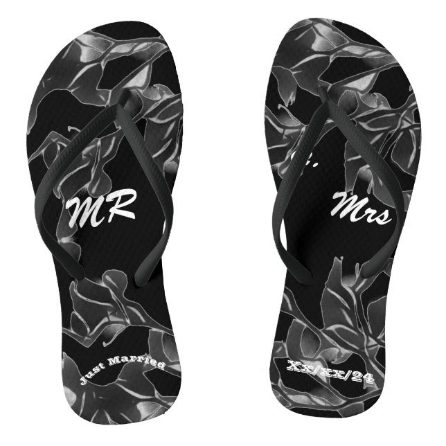 Just Married Black  Var  Jandals (Footbed)