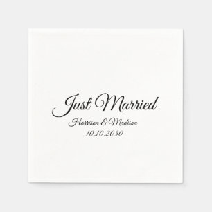 Just Married black white custom script elegant Napkin