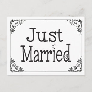 Just Married Black & White Heart Wedding Postcard