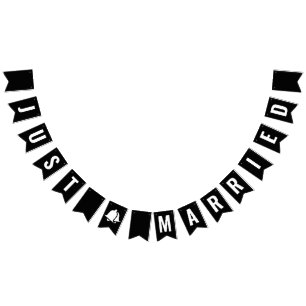 Just Married Black White Modern Minimalist Bunting