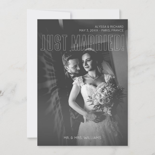 Just Married Black & White Photo Announcement (Front)