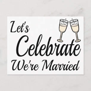 Just Married Black White Wedding Champagne Glasses Announcement Postcard