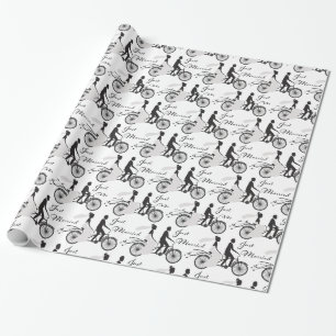 Just Married Bride and Groom Bicycle Wrapping Paper