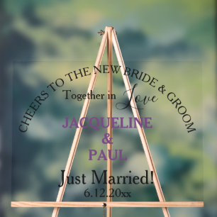 Just Married Bride and Groom Dusty Violet Clear Acrylic Sign