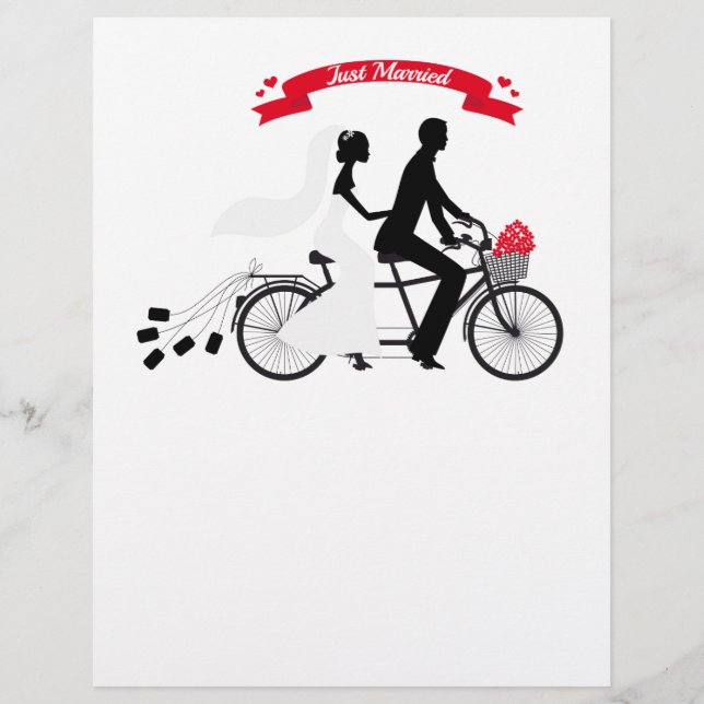 Just married bride and groom on tandem bicycle (Front)