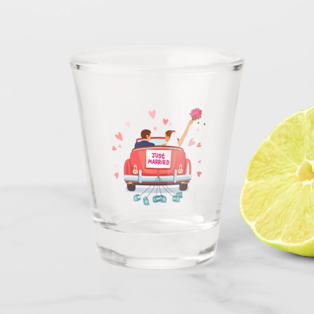 Just Married Bride and Groom Shot Glass (Front)