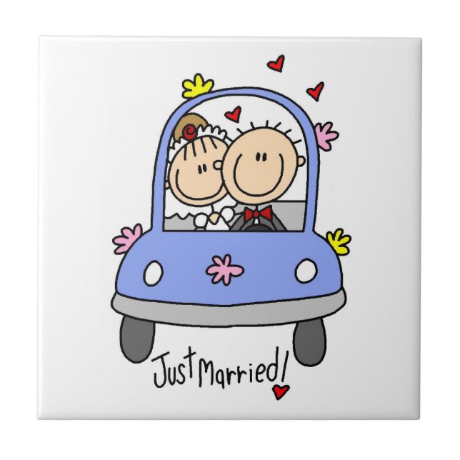 Just Married Bride and Groom T-shirts and Gifts Tile (Front)