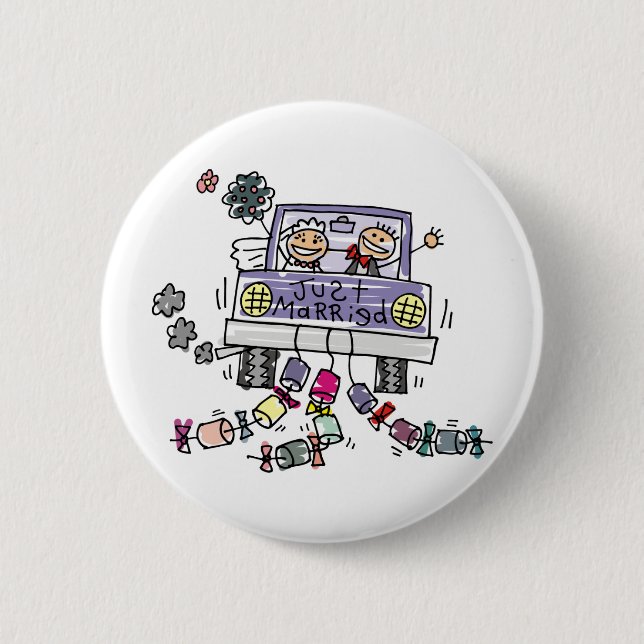 Just Married Bride And Groom Wedding Celebration 6 Cm Round Badge (Front)