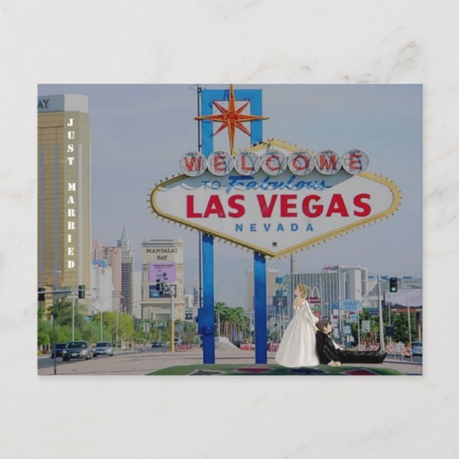 JUST MARRIED Bride drag Groom Las Vegas Postcard (Front)