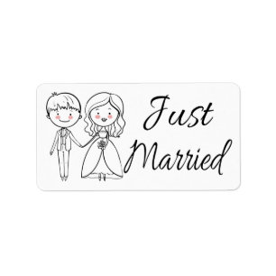 Just Married Bride & Groom Black & White Wedding Label