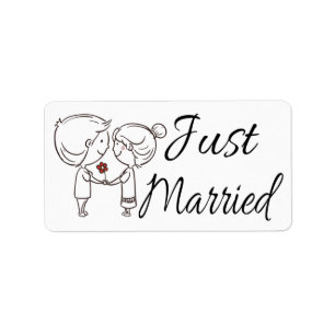 Just Married Bride & Groom Black & White Wedding Label