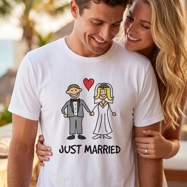 Just Married Bride & Groom Cartoon T-Shirt (Creator Uploaded)
