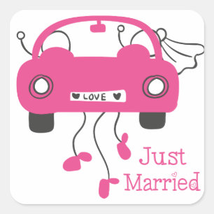 Just Married Bride & Groom Pink And Black Wedding Square Sticker