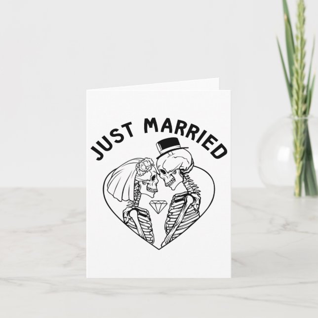 Just Married Bride Groom Skeleton Couple Halloween Card (Front)