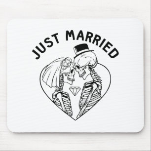 Just Married Bride Groom Skeleton Couple Halloween Mouse Pad
