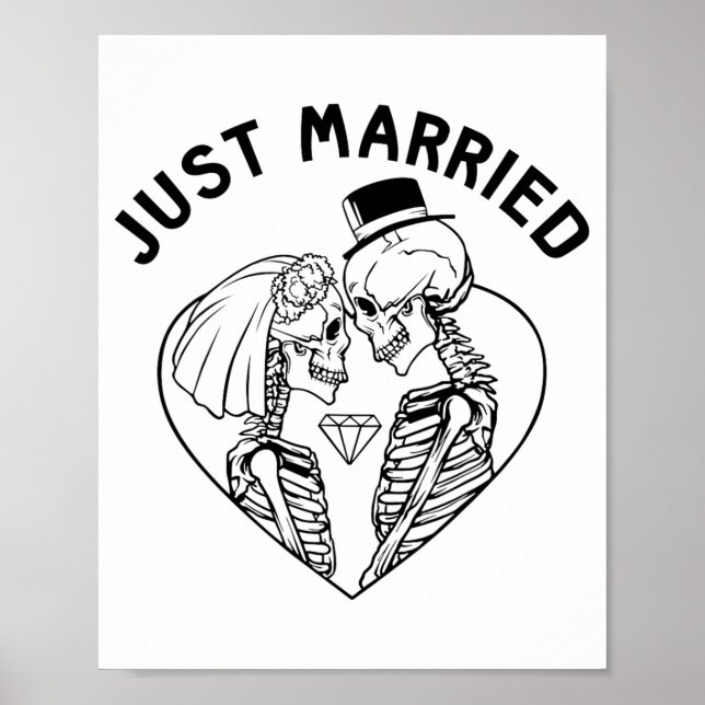 Just Married Bride Groom Skeleton Couple Halloween Poster (Front)