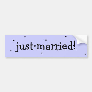 "just married!" bumper sticker with hearts