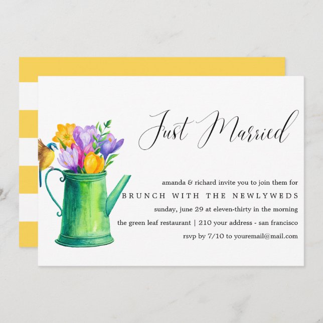 Just Married Bunch of Flowers post wedding brunch Invitation (Front/Back)