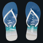 Just Married Calligraphy Beach Wedding Flip Flops<br><div class="desc">Just Married calligraphy beach wedding party flip flops with slim straps</div>