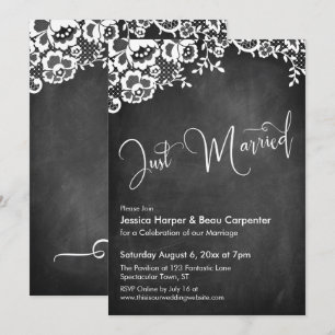 Just Married Calligraphy Chalkboard & Lace Invitation