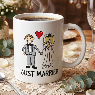 Just Married Cartoon Bride and Groom Coffee Mug