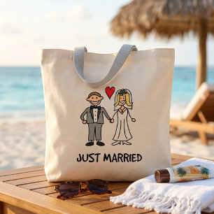 Just Married Cartoon Tote Bag