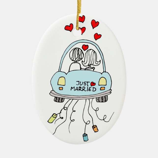 Just Married Ceramic Tree Decoration (Front)