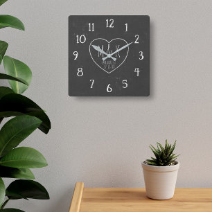 Just Married Chalkboard Heart Monogram Clock