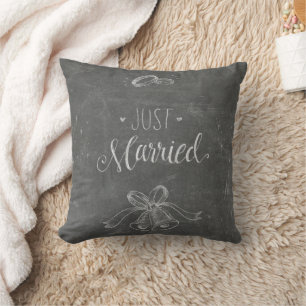 Just Married Chalkboard Wedding Rings and Bells Cushion