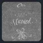 Just Married Chalkboard Weddings Rings and Bells  Square Sticker<br><div class="desc">Great stickers for a wedding reception or for wedding party favours.
Matching "just married" chalkboard accessories available.</div>