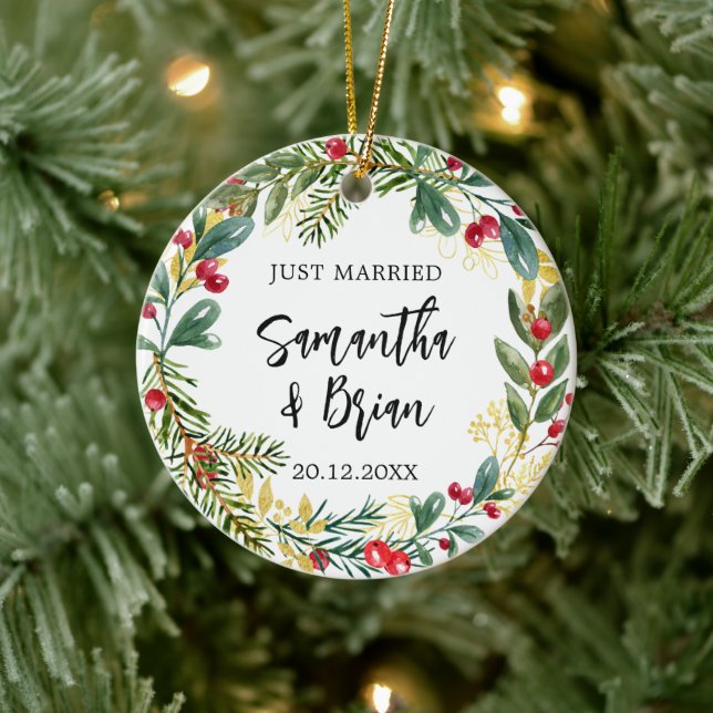 Just Married Christmas Wedding  Ceramic Tree Decoration (Tree)