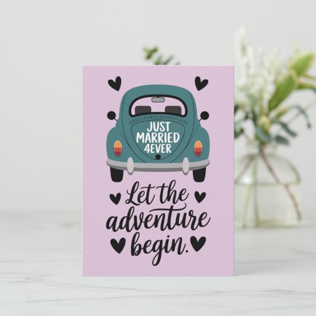 Just Married Classic Car Wedding  Card (Standing Front)