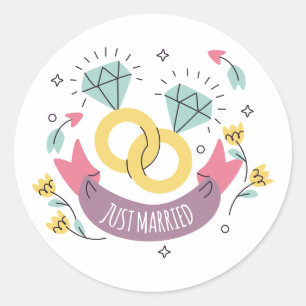 just married classic round sticker