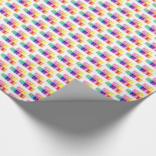 Just Married Colourful Rainbow Typography Pattern Wrapping Paper (Corner)