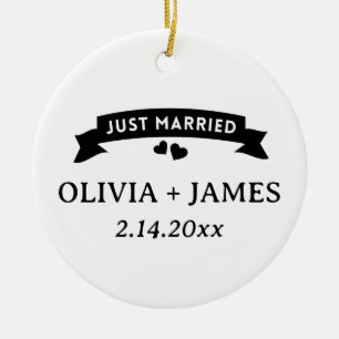 Just Married Couple Hearts Ceramic Tree Decoration