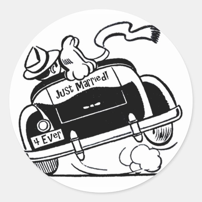 Just Married Couple in Car Classic Round Sticker (Front)