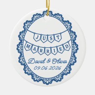 Just Married Couple Names & Wedding Date Ceramic Tree Decoration