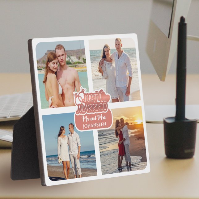 Just Married Couple Photo Collage Wedding Gift Plaque (Creator Uploaded)