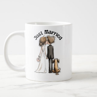 Just Married Couple with Dog – Whimsical Wedding I Large Coffee Mug
