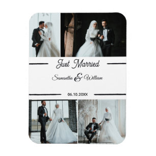 Just Married Custom 4 Photo Wedding Magnet