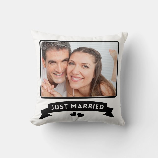 Just Married Custom Wedding Photo Cushion (Front)