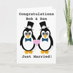 "Just Married!"  Customizable Mr & Mr Penguin Card